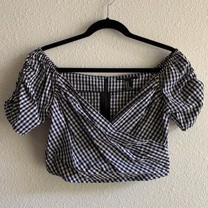 Forever 21 gingham puffy sleeve crop top